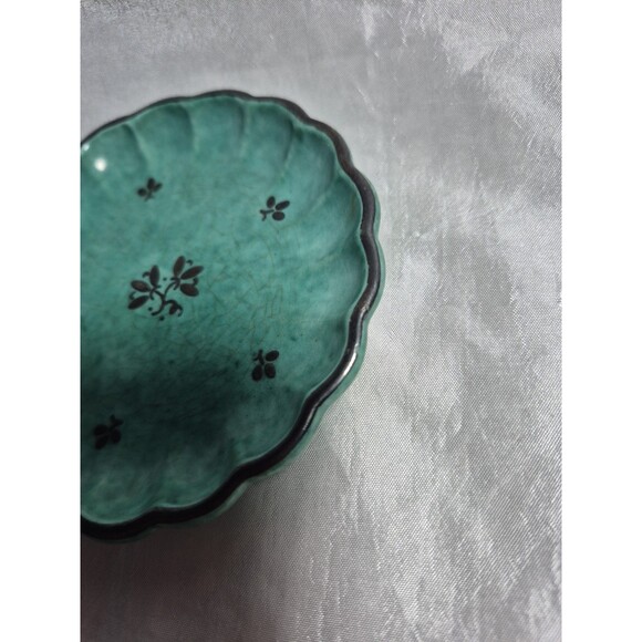 VTG Gustavsberg Sweden Argenta Art Pottery Scallop Edge Dish Silver Detail #939 - Picture 4 of 15